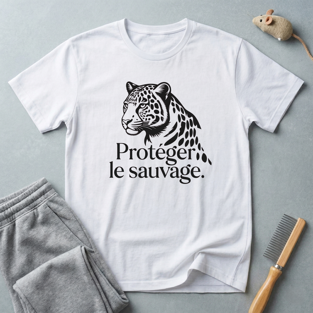 T-shirt léopard «Protéger le sauvage» — T-shirt graphique pour la protection de la faune