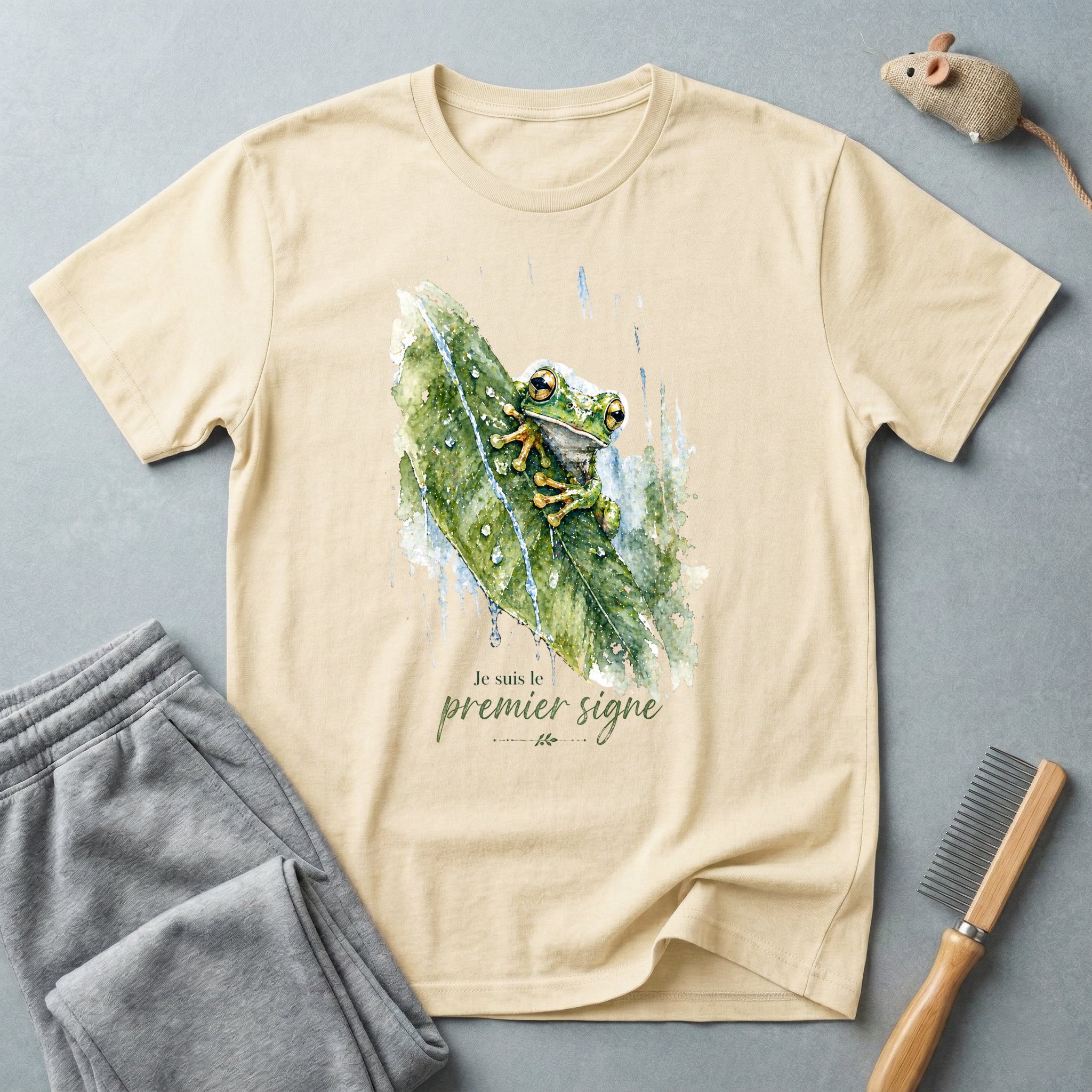 T-shirt aquarelle grenouille sur feuille — «Je suis le premier signe»
