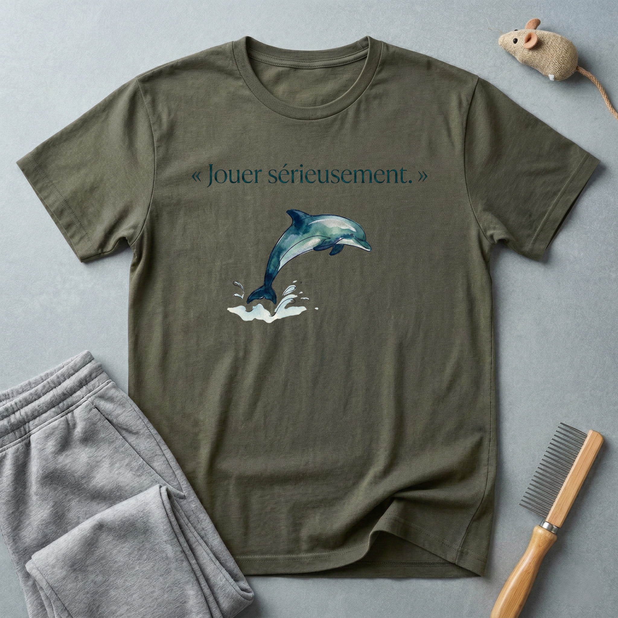 T-shirt illustration Dauphin «Jouer sérieusement»
