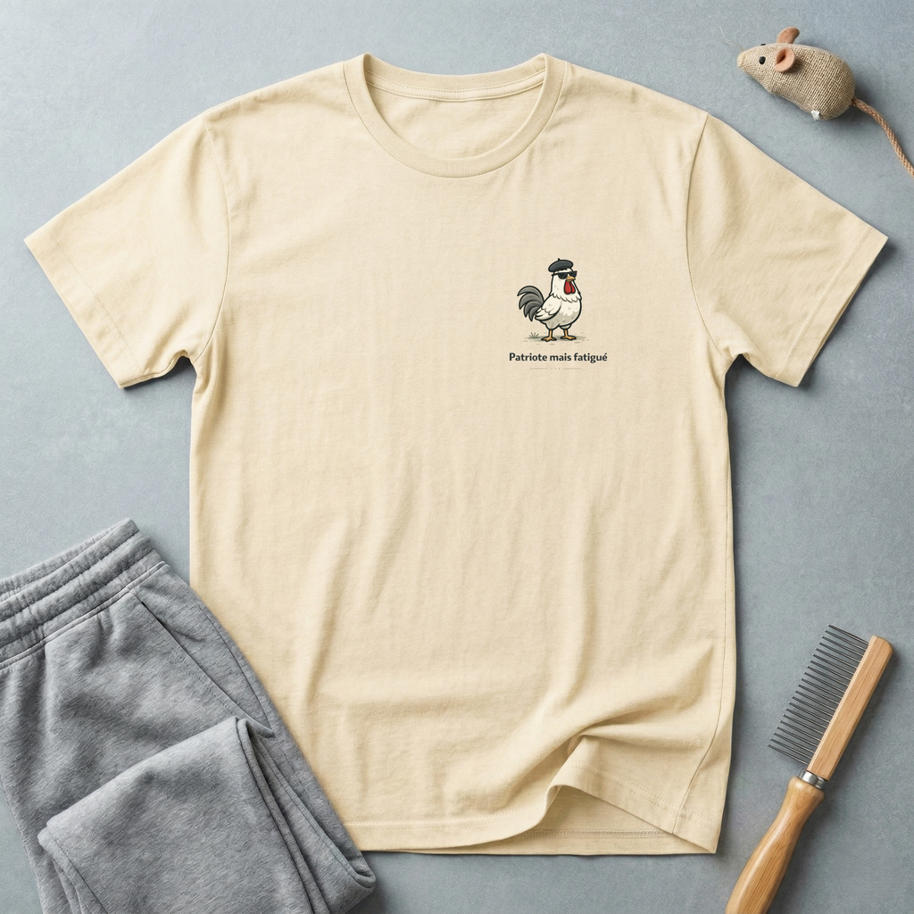 "Patriote mais fatigué" Illustration coq T‑Shirt