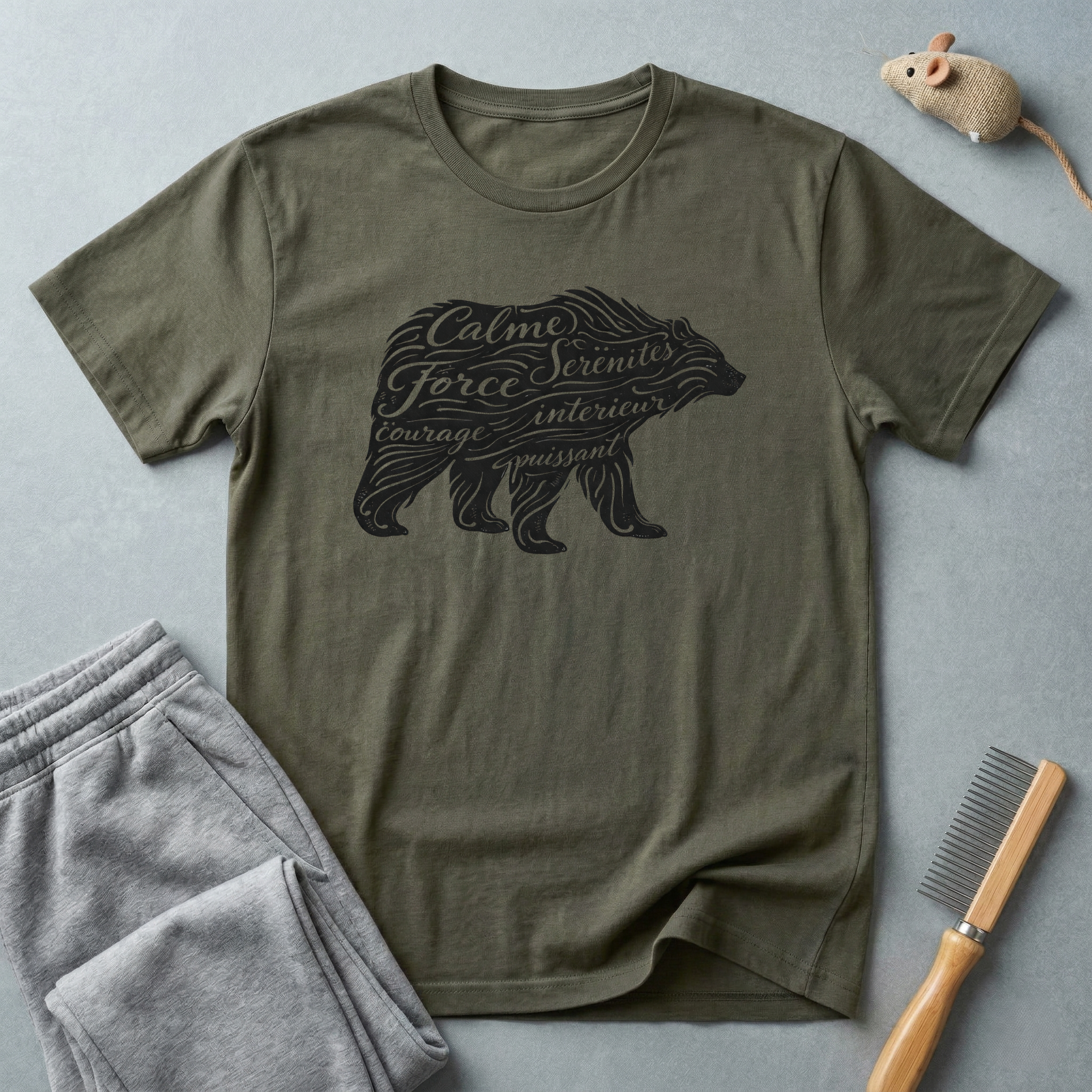 T-shirt typographie Ours — T-shirt graphique nature Ours Calligraphie