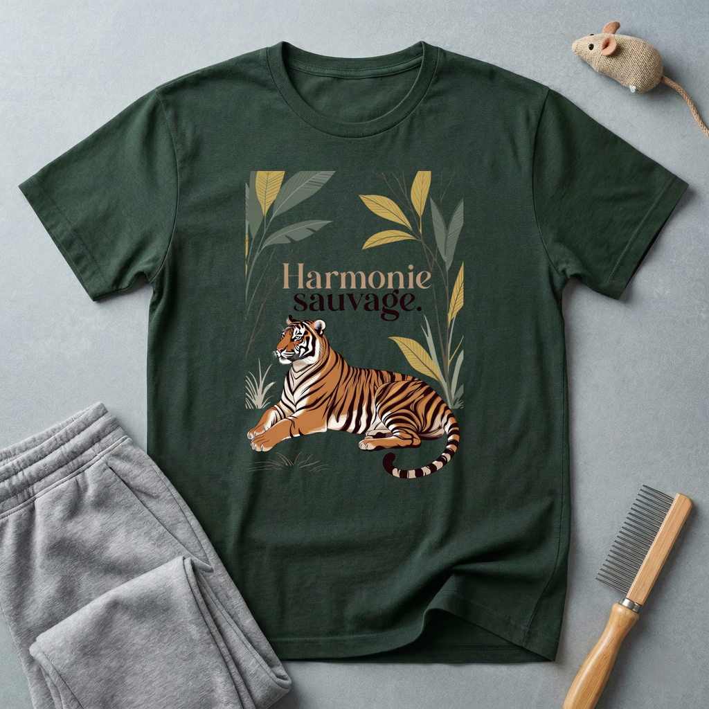 T-shirt graphique tigre botanique «Harmonie sauvage»