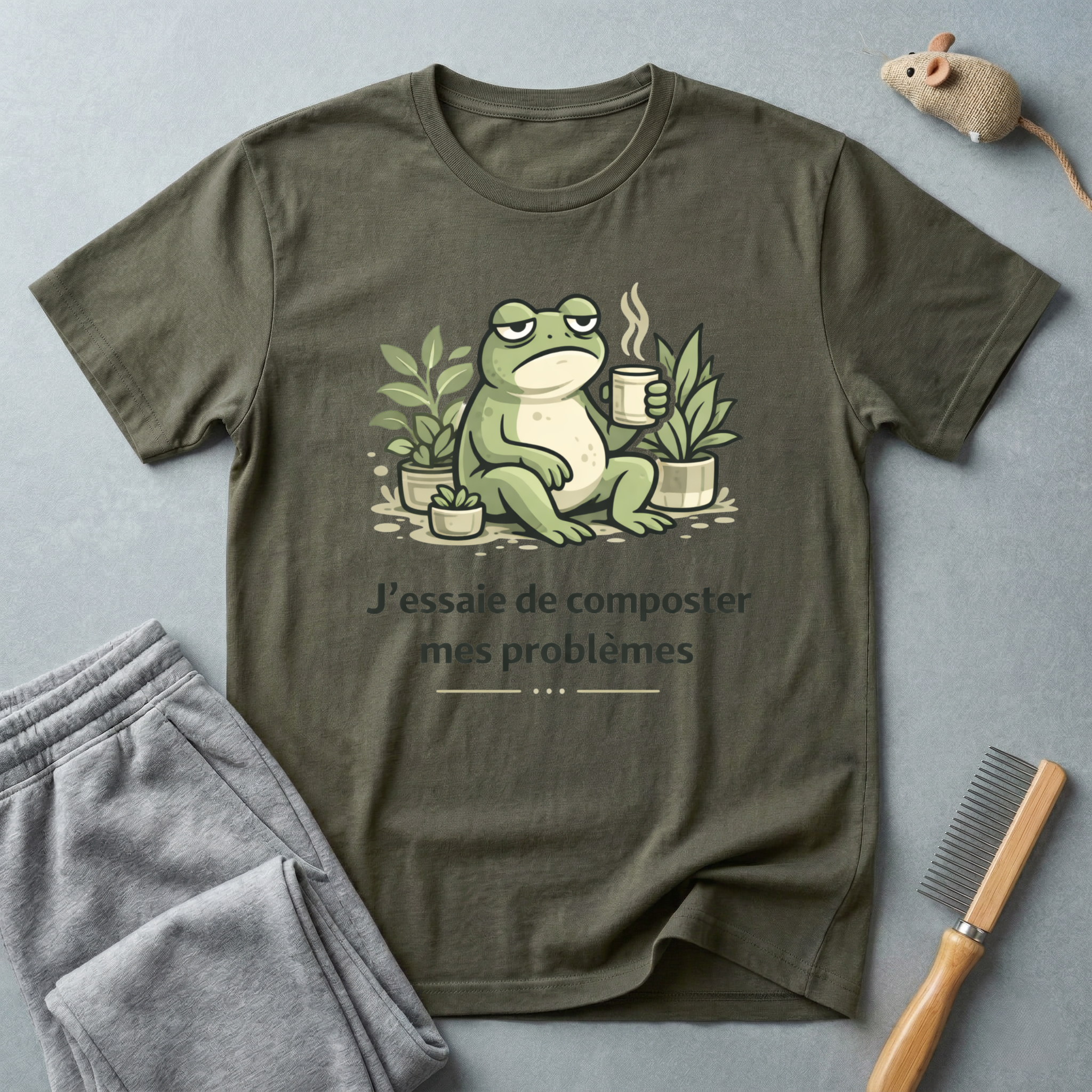 T-shirt grenouille compostage – "J'essaie de composter mes problèmes"