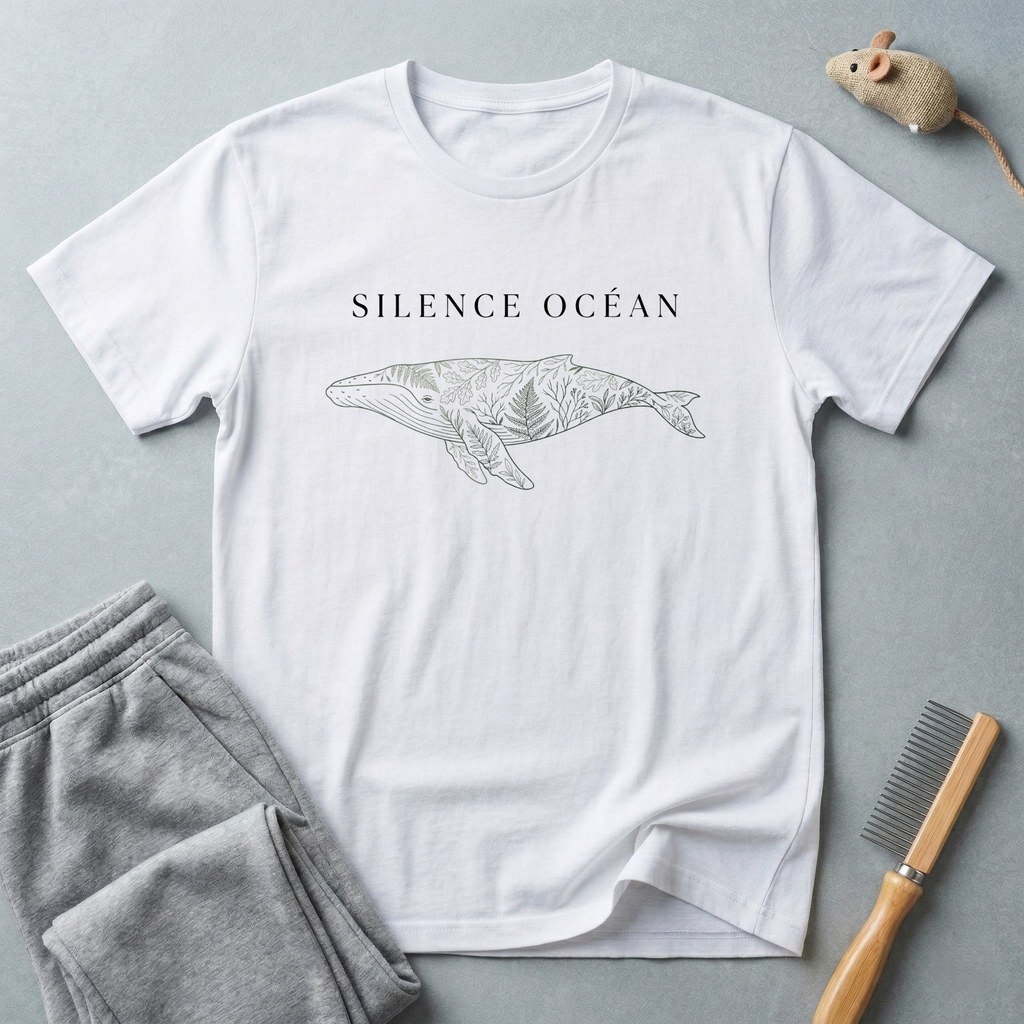 T-shirt «SILENCE OCÉAN» — T-shirt graphique minimaliste avec baleine floral