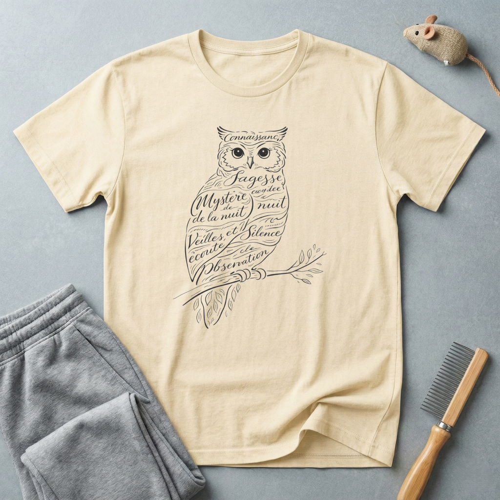 T-shirt hibou calligraphie — T-shirt faune à écriture vintage
