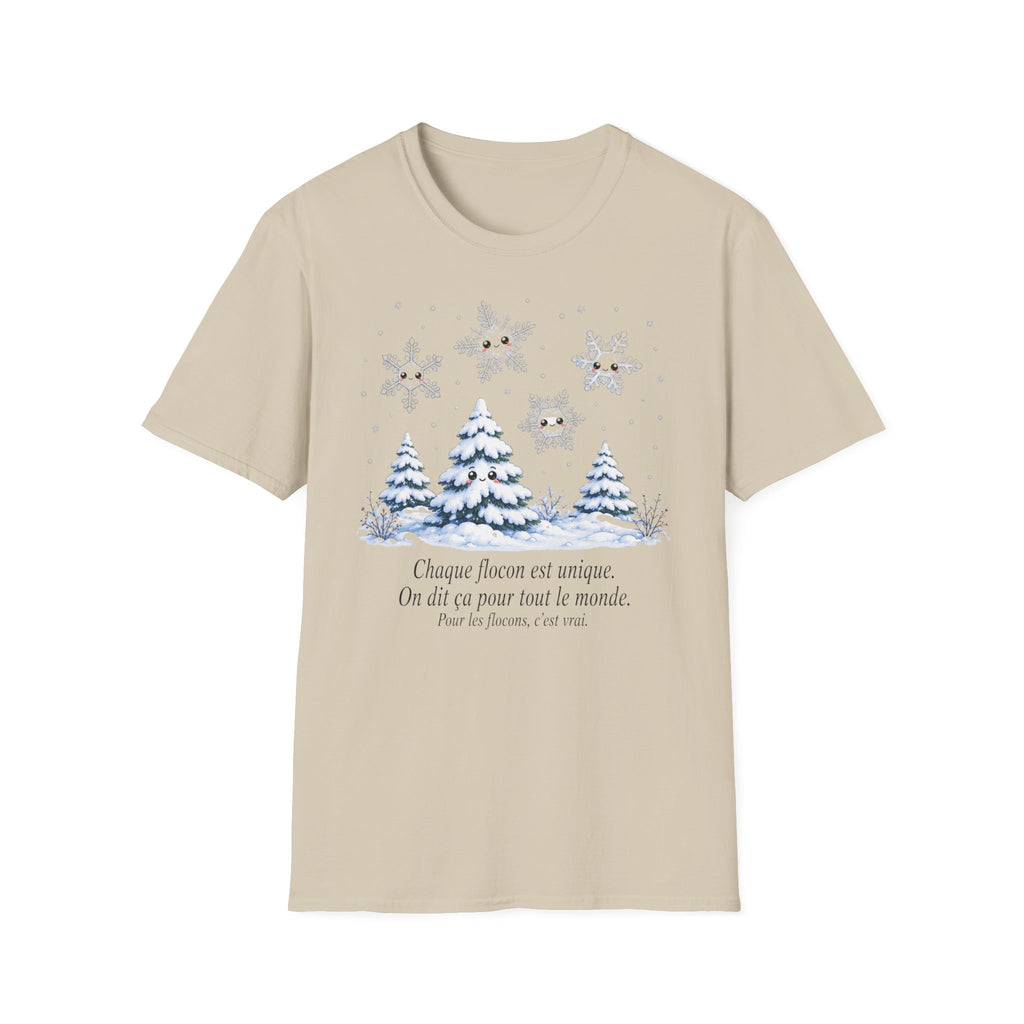 T-shirt Flocons de neige hivernaux — « Chaque flocon est unique » — T-shirt chaleureux pour les fêtes de fin d’année