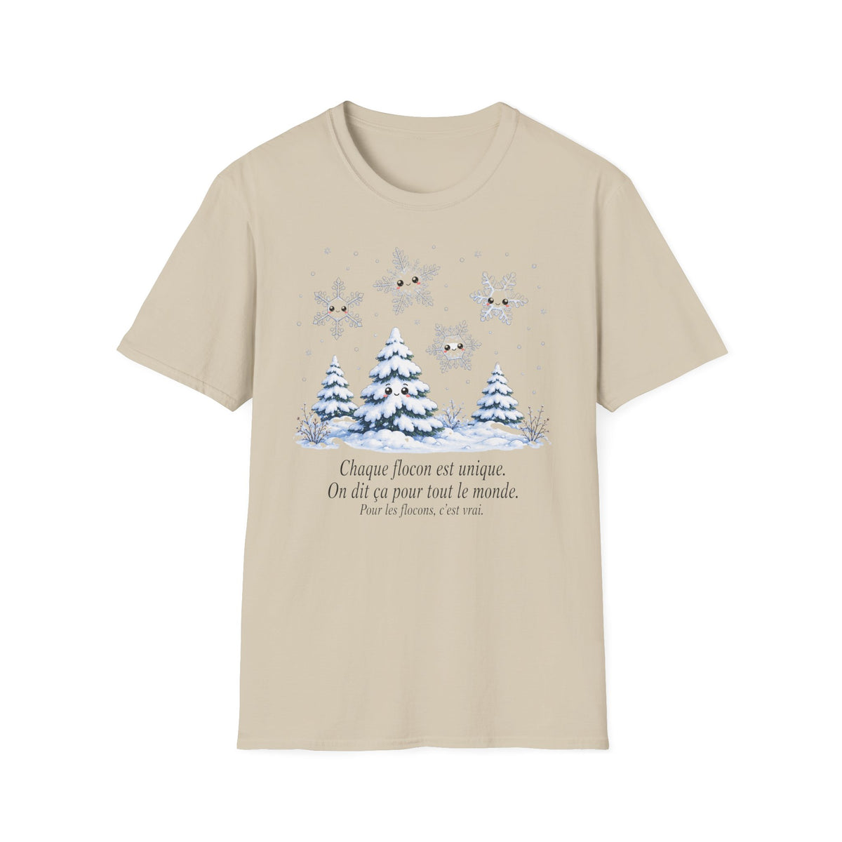 T-shirt Flocons de neige hivernaux — « Chaque flocon est unique » — T-shirt chaleureux pour les fêtes de fin d’année