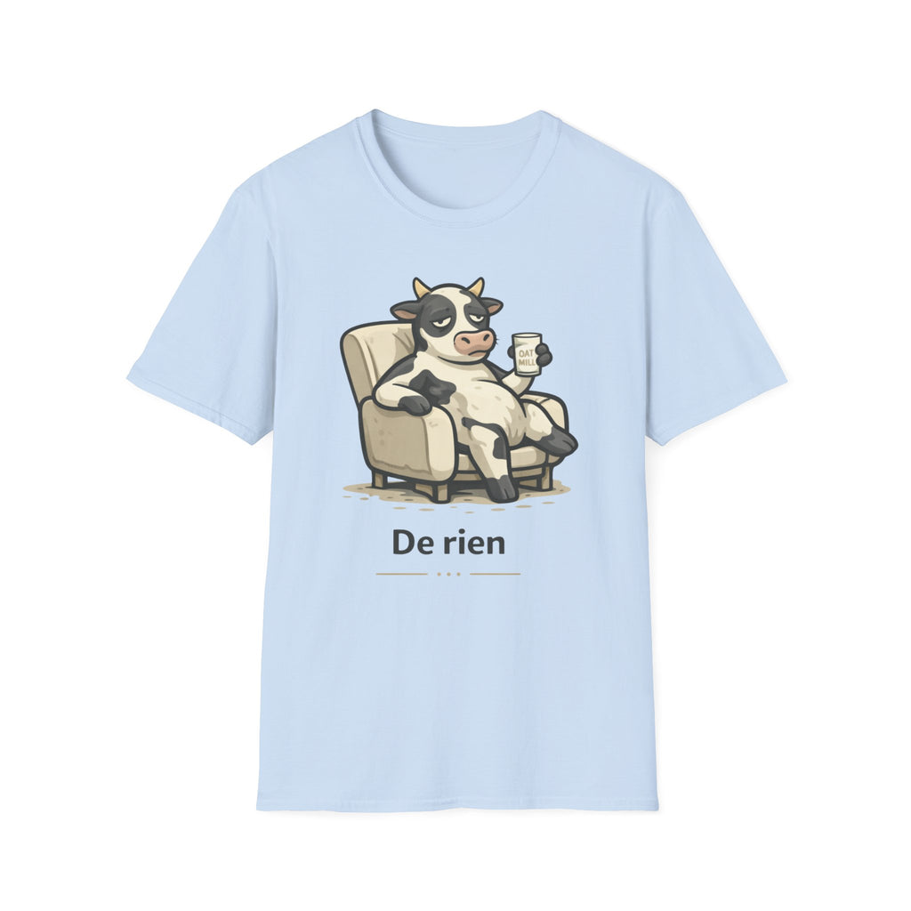 Cow Lounge T-Shirt — Cute Relaxing Cow Illustration with “De rien” Text