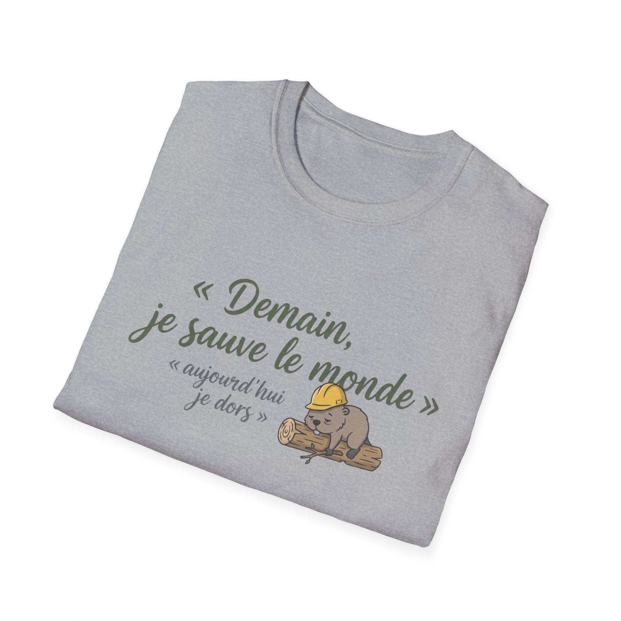 T-Shirt — "Demain, je sauve le monde" Cute Sleeping Sloth French Graphic Tee