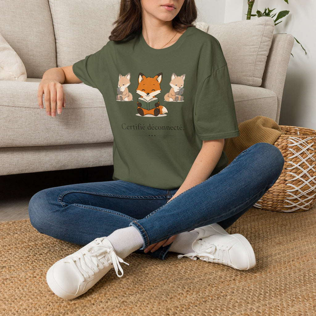 T-shirt Renards lecteurs — Adorables renards dessinés « Reconnecteur certifié »
