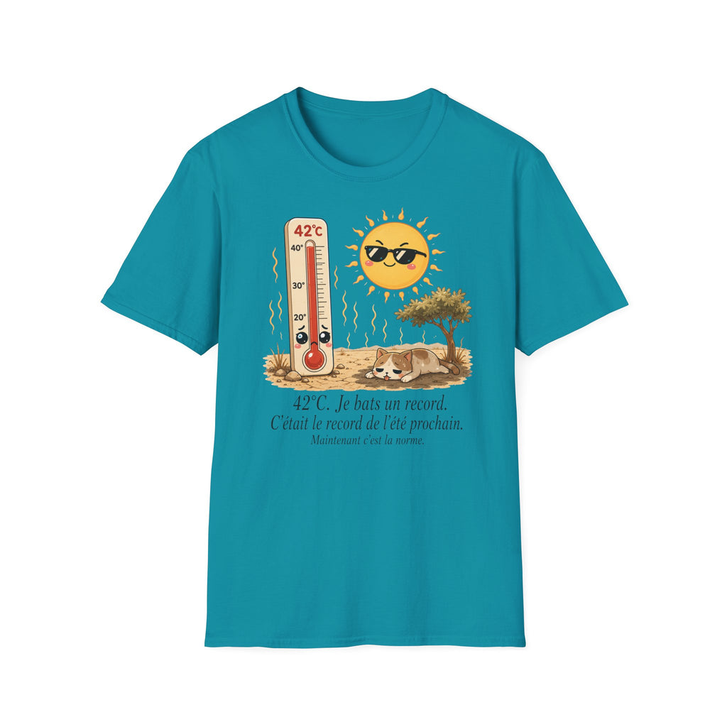 T-shirt graphique « Canicule » — Design thermomètre ensoleillé affichant 42 °C