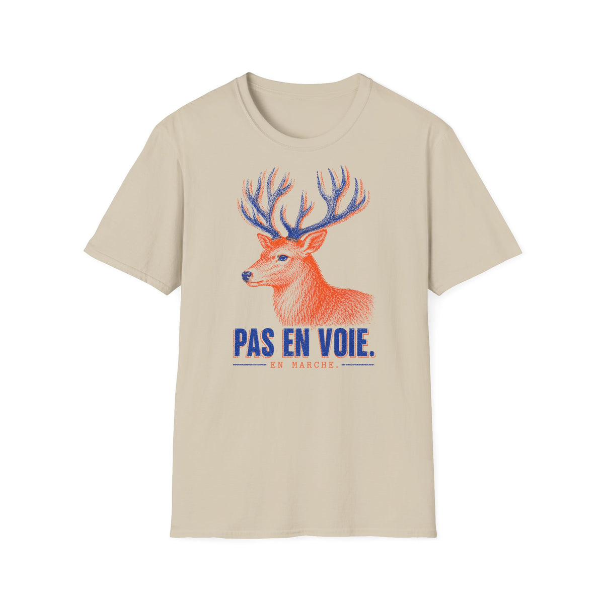 T-shirt illustré avec cerf — « PAS EN VOIE. » — T-shirt graphique vintage avec cerf