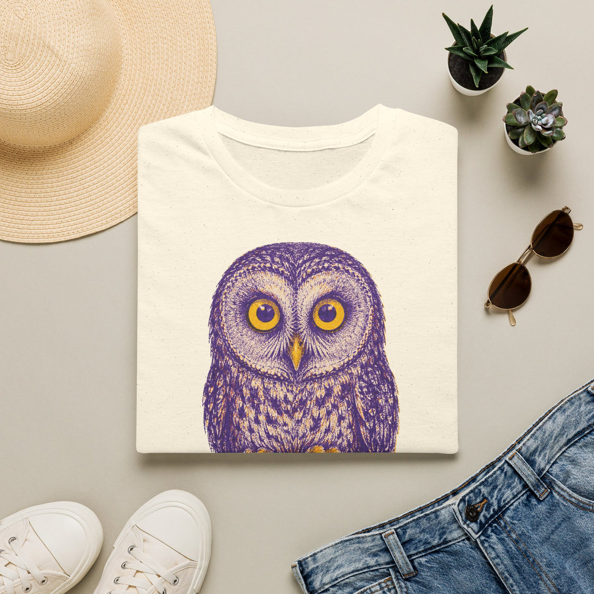 T-shirt graphique avec hibou — Hibou violet avec inscription « Je sais. »