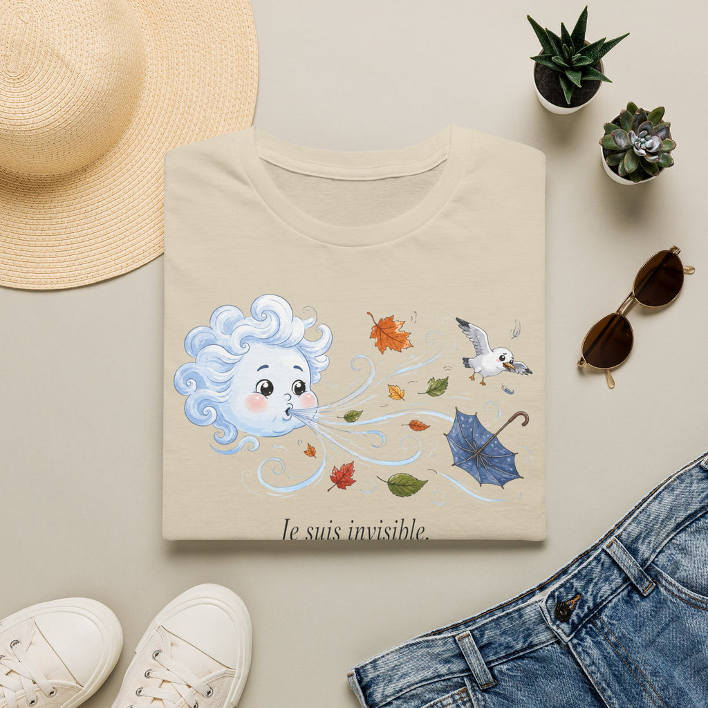 T-shirt — « Je suis invisible » — Illustration fantaisiste du vent