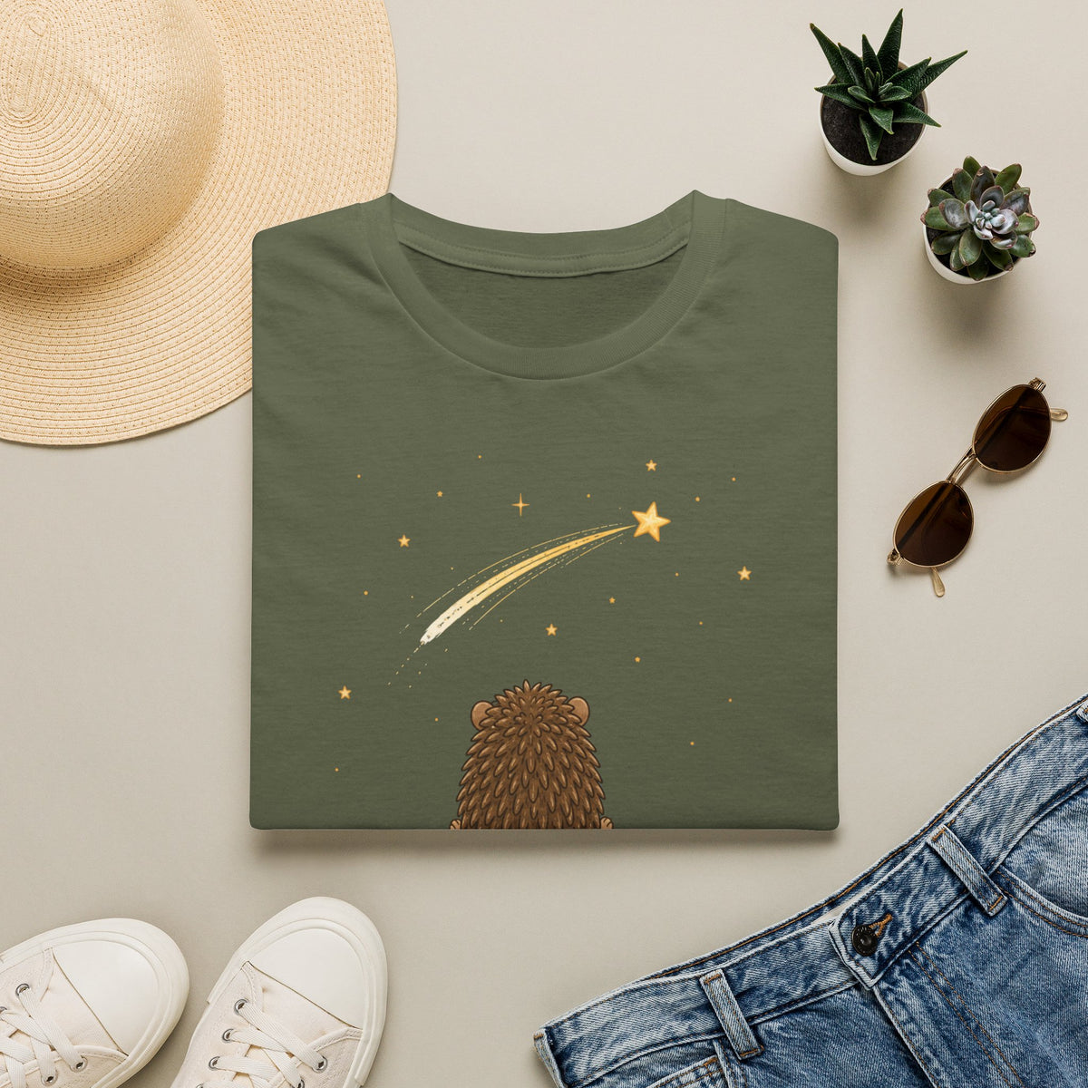 T-shirt Hérisson et étoile filante — Adorable illustration « Étoile émerveille »