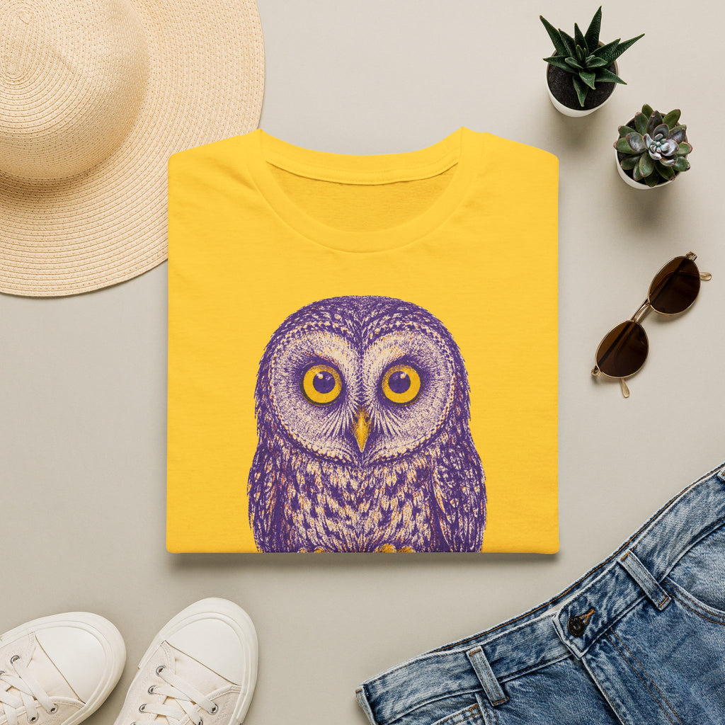 T-shirt graphique avec hibou — Hibou violet avec inscription « Je sais. »