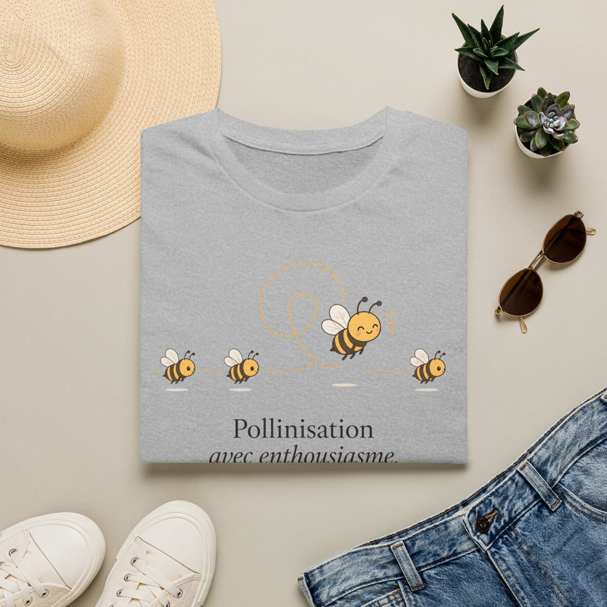 T-shirt Abeille et pollinisation — « Pollinisation avec enthousiasme » — Adorable illustration d’abeille