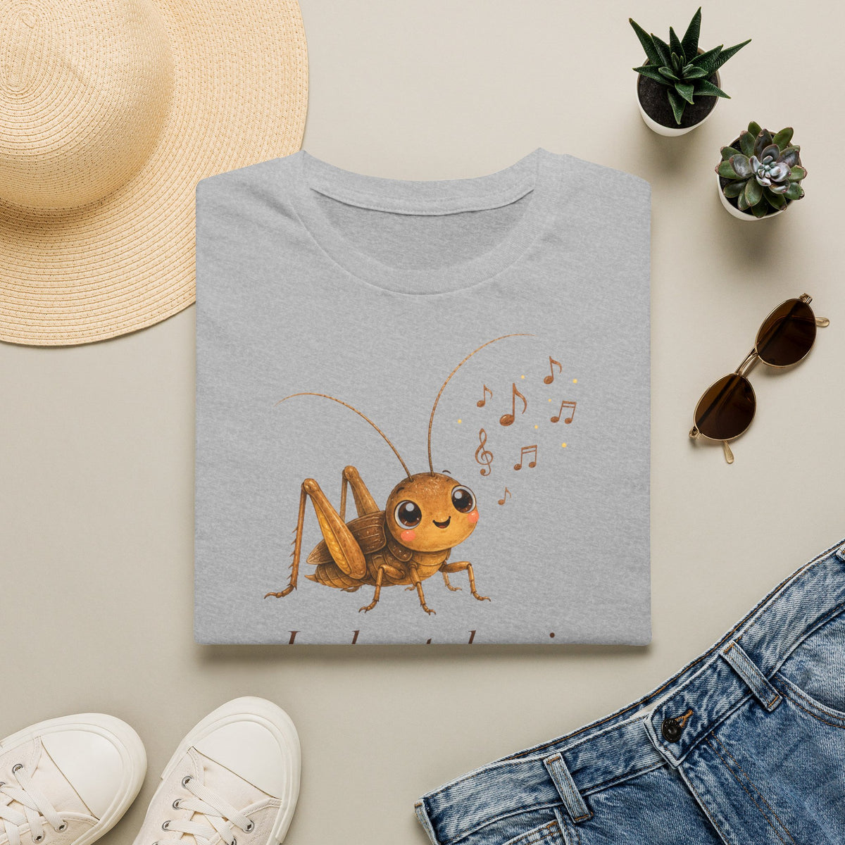 T-shirt illustré avec grillon — « Je chante le soir » — Adorable grillon chanteur