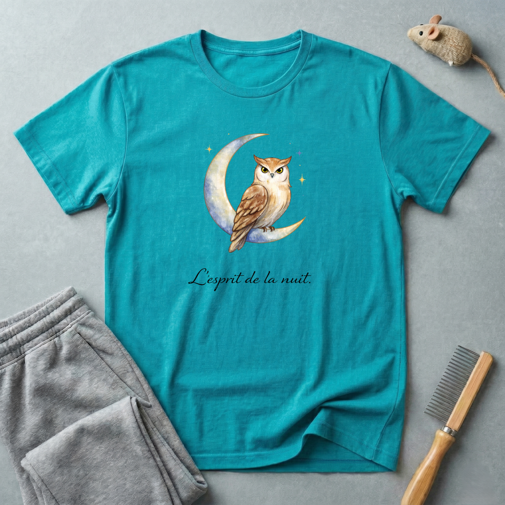 T-shirt Hibou sur croissant de lune aquarelle «L’esprit de la nuit»