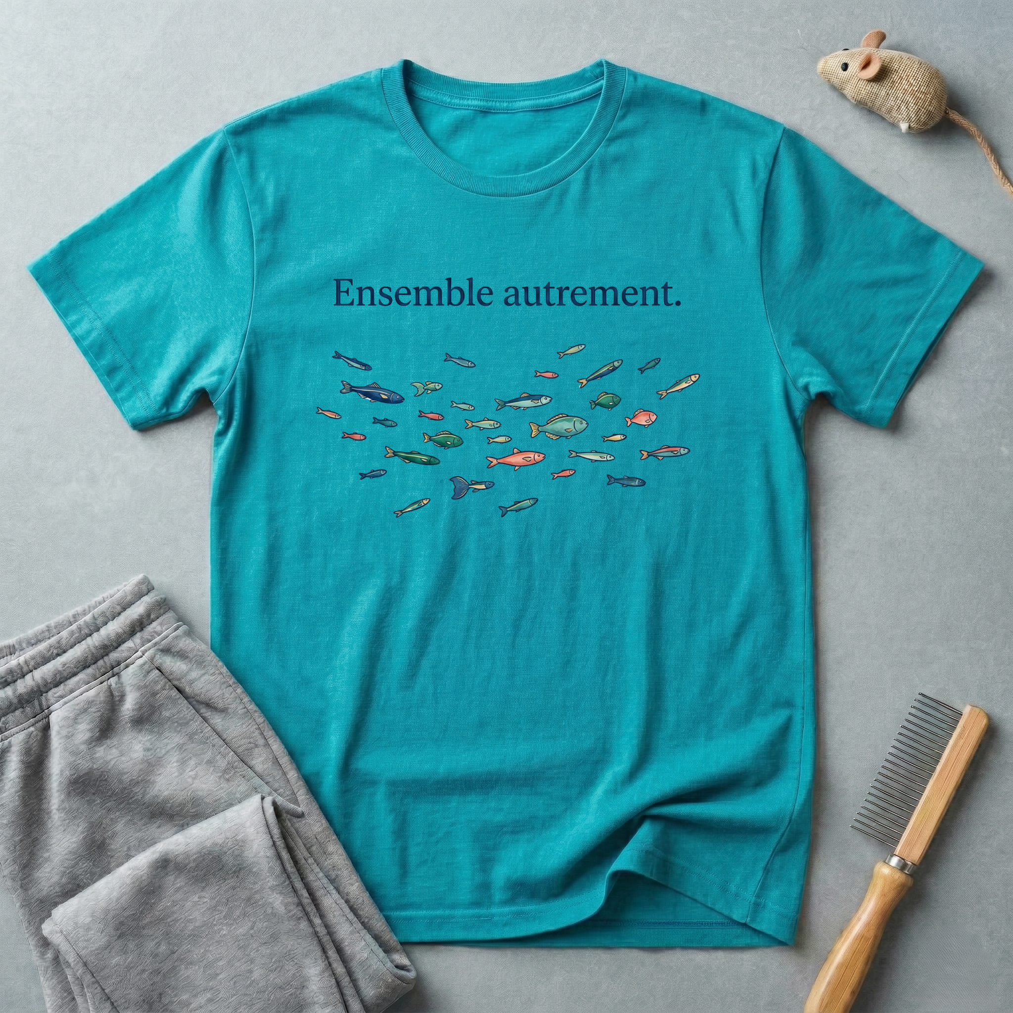 T-shirt — «Ensemble autrement.» T-shirt graphique minimaliste banc de poissons