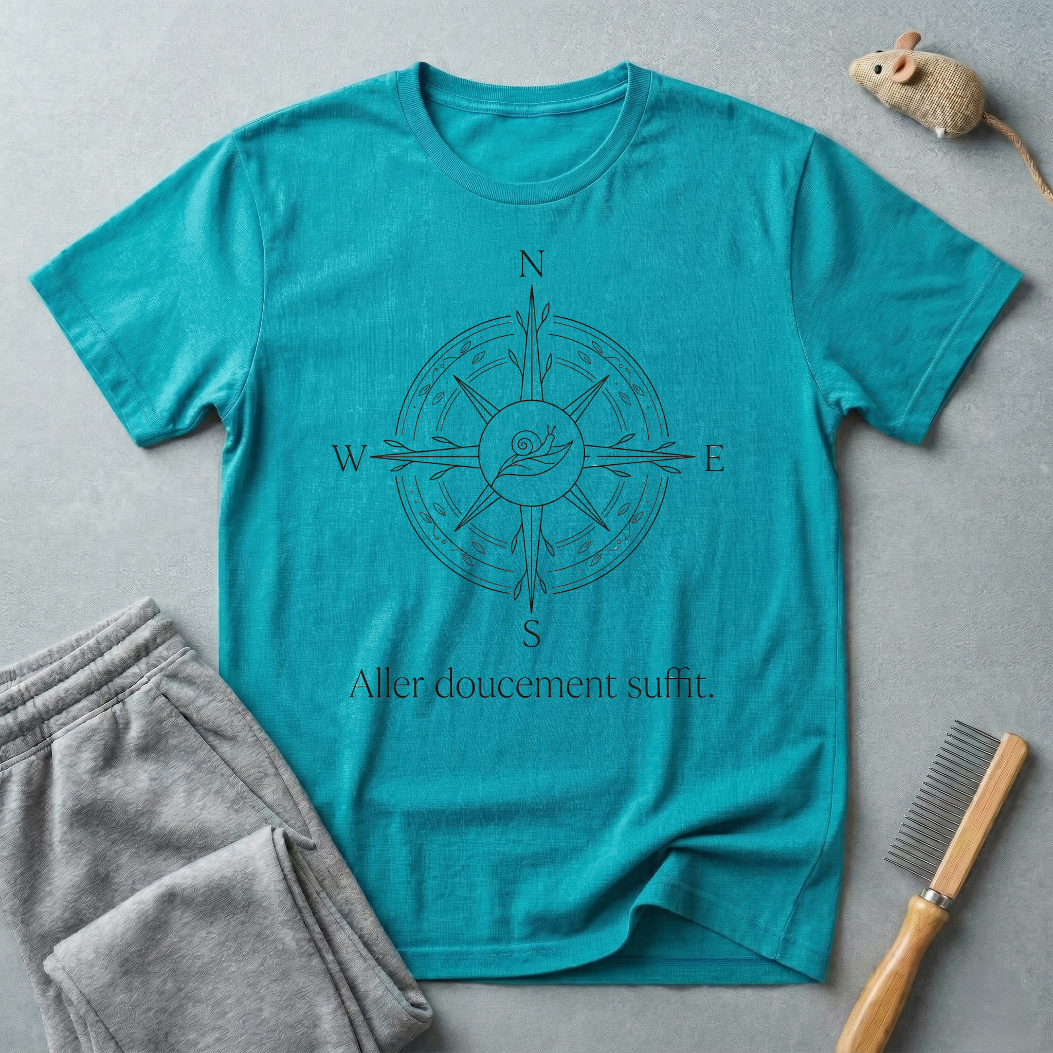 T-shirt Boussole Escargot — «Aller doucement suffit»