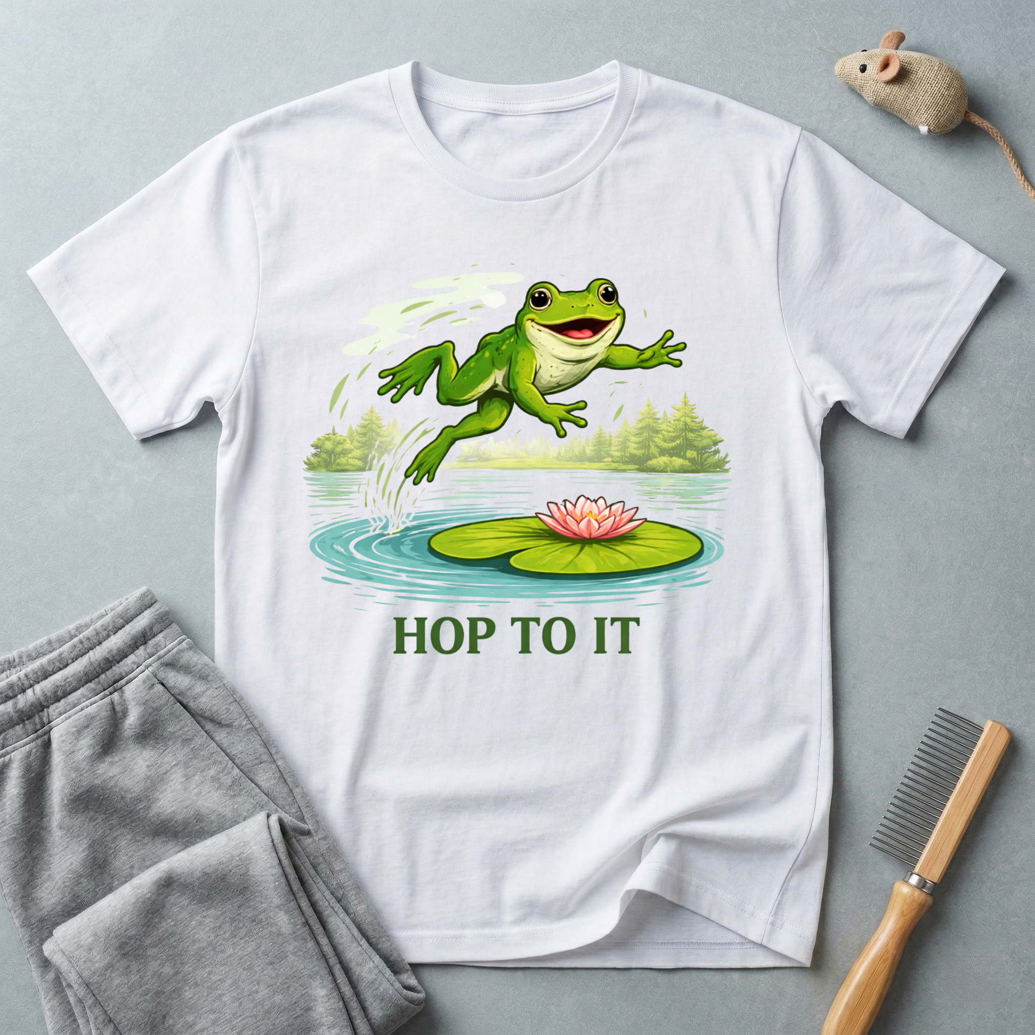 "Hop To It" Frog T-Shirt — Playful Graphic T-Shirt with Lily Pad
