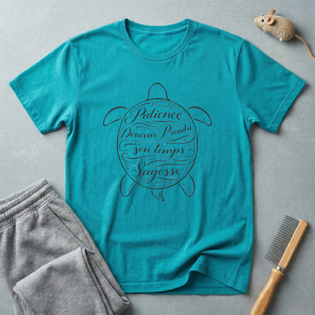 T-shirt — Motif tortue en écriture manuscrite «Patience, Rêves, Sagesse»