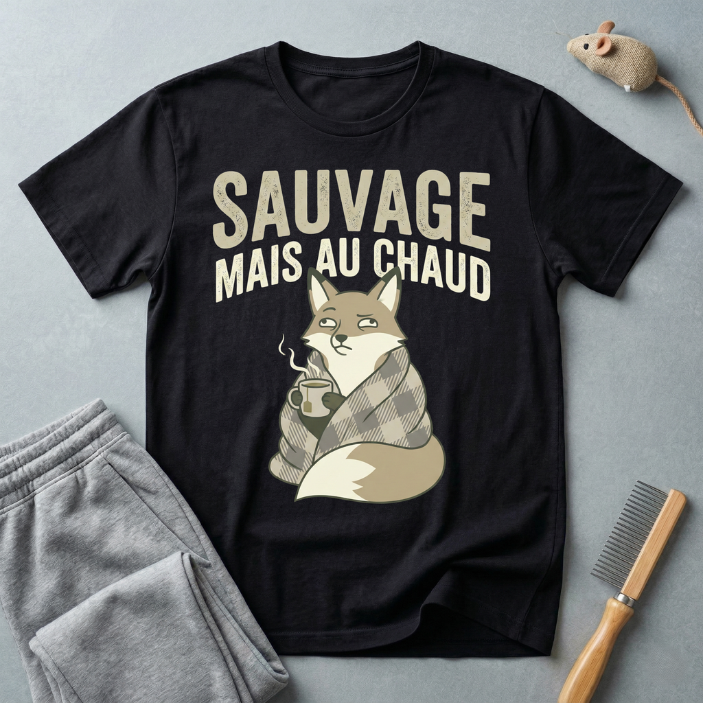 T-shirt renard « Sauvage mais au chaud » — T-shirt graphique renard vintage et cosy