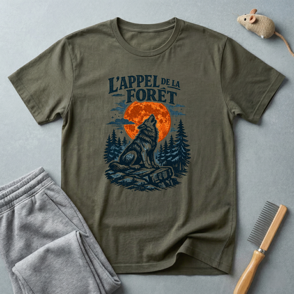 T-shirt — L’Appel de la Forêt: motif loup (loup hurlant, lune et forêt) 🐺🌙🌲