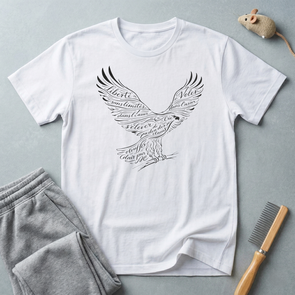 T-shirt Aigle — Aigle patriotique en vol avec design typographique manuscrit