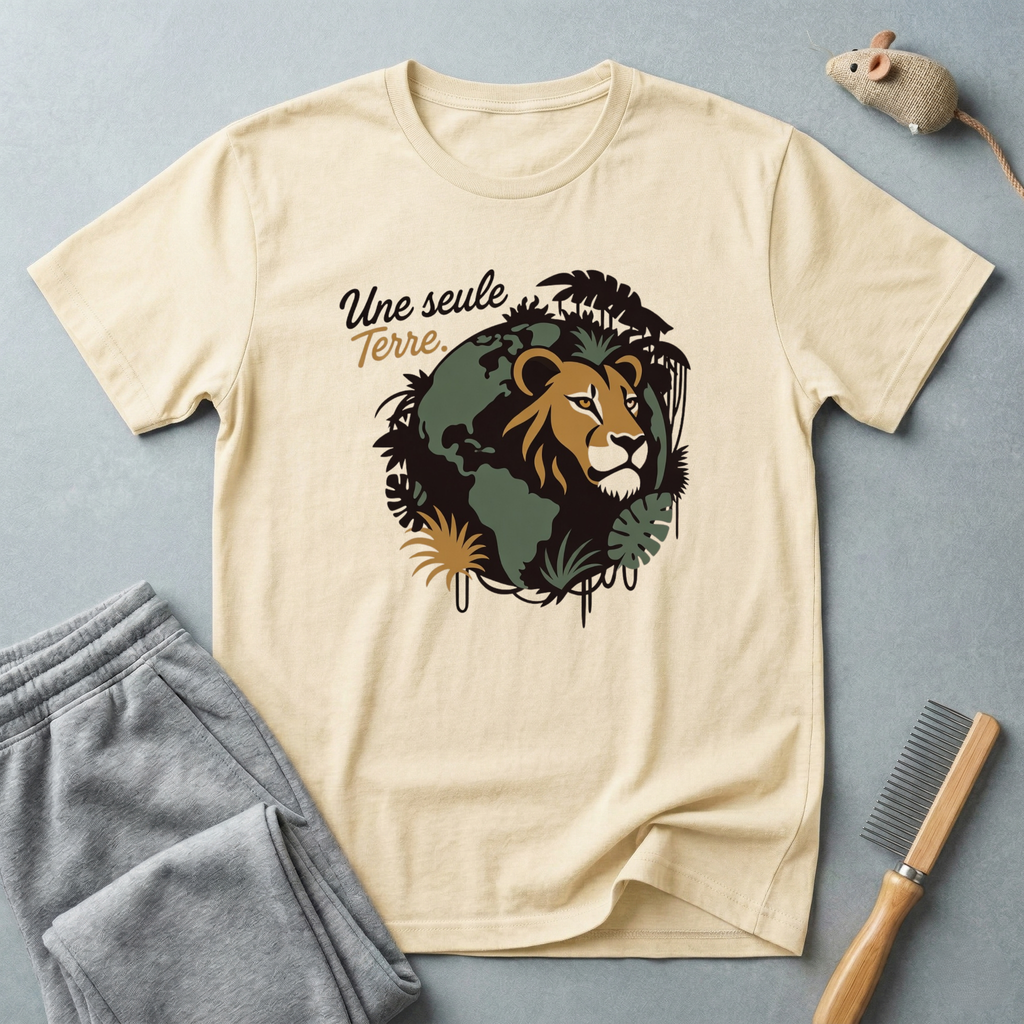 T-shirt graphique lion — «Une seule Terre» — T-shirt safari écoresponsable