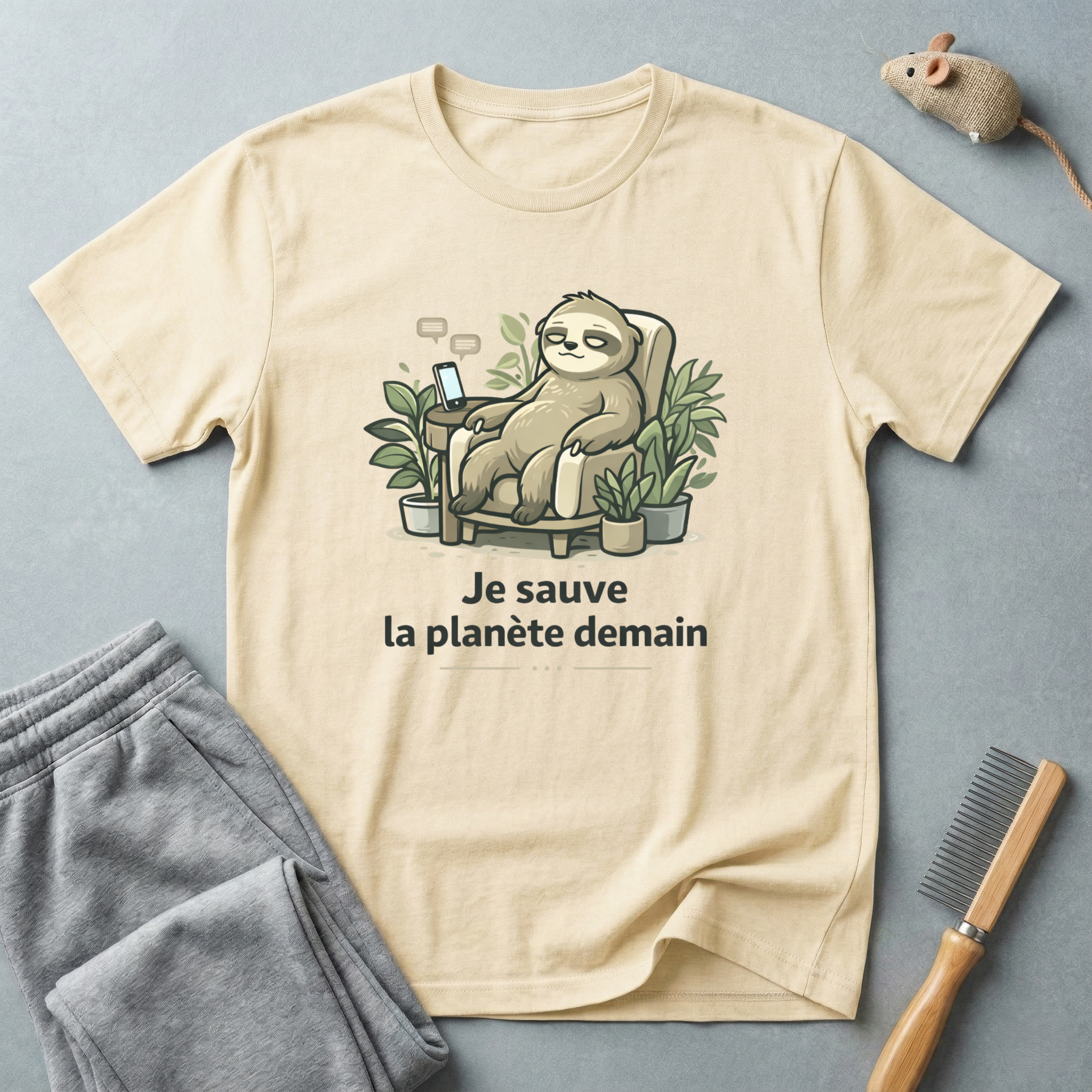 T-shirt éco paresseux — «Je sauve la planète demain»