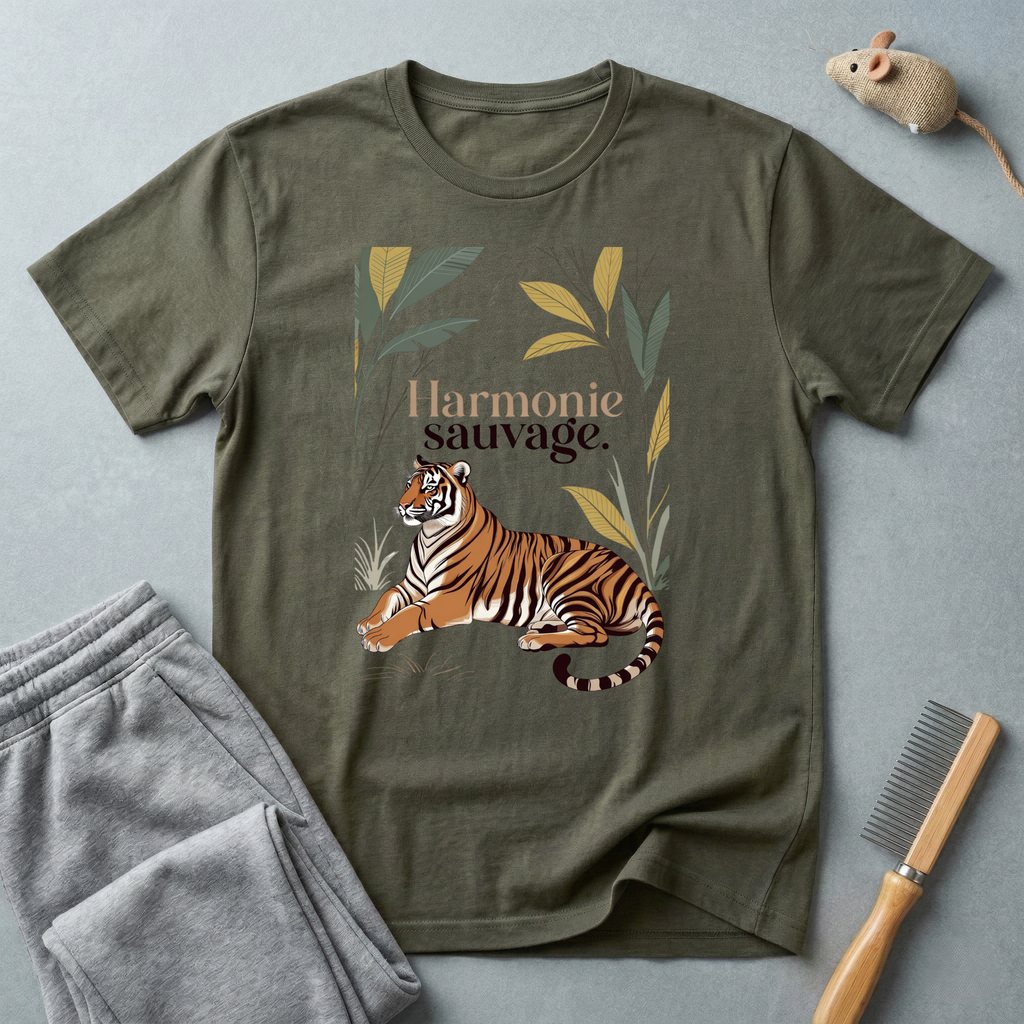 T-shirt graphique tigre botanique «Harmonie sauvage»