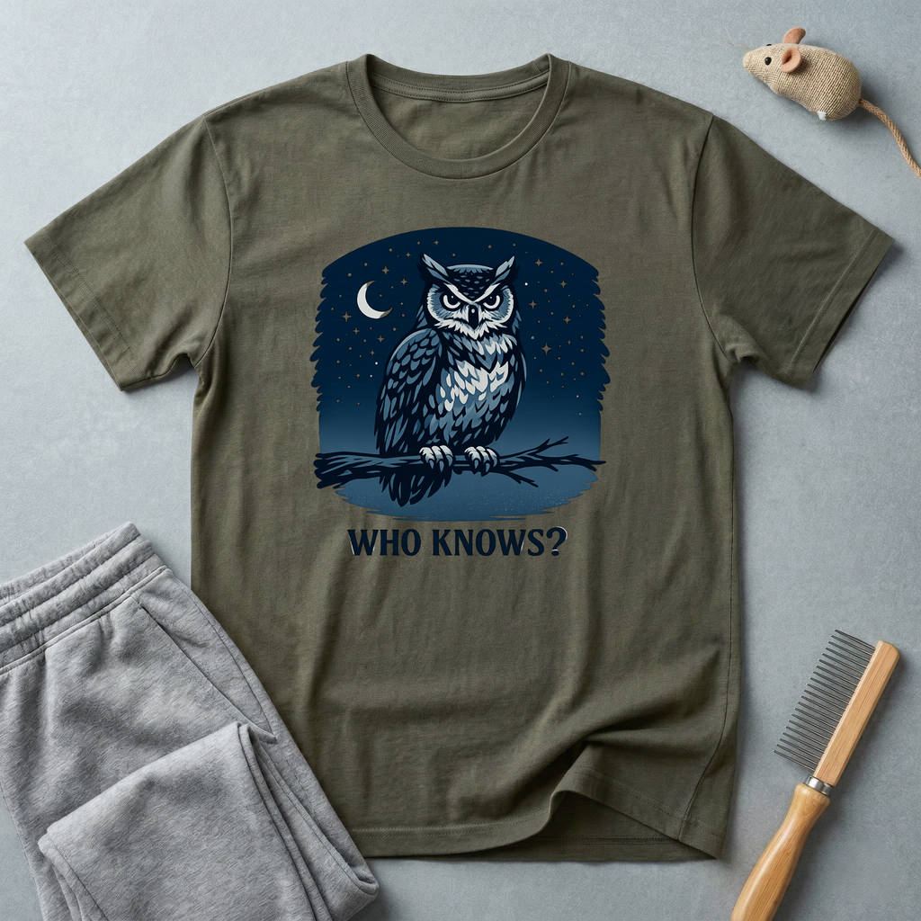 Owl Night Tee — 'Who Knows?' Graphic T-Shirt