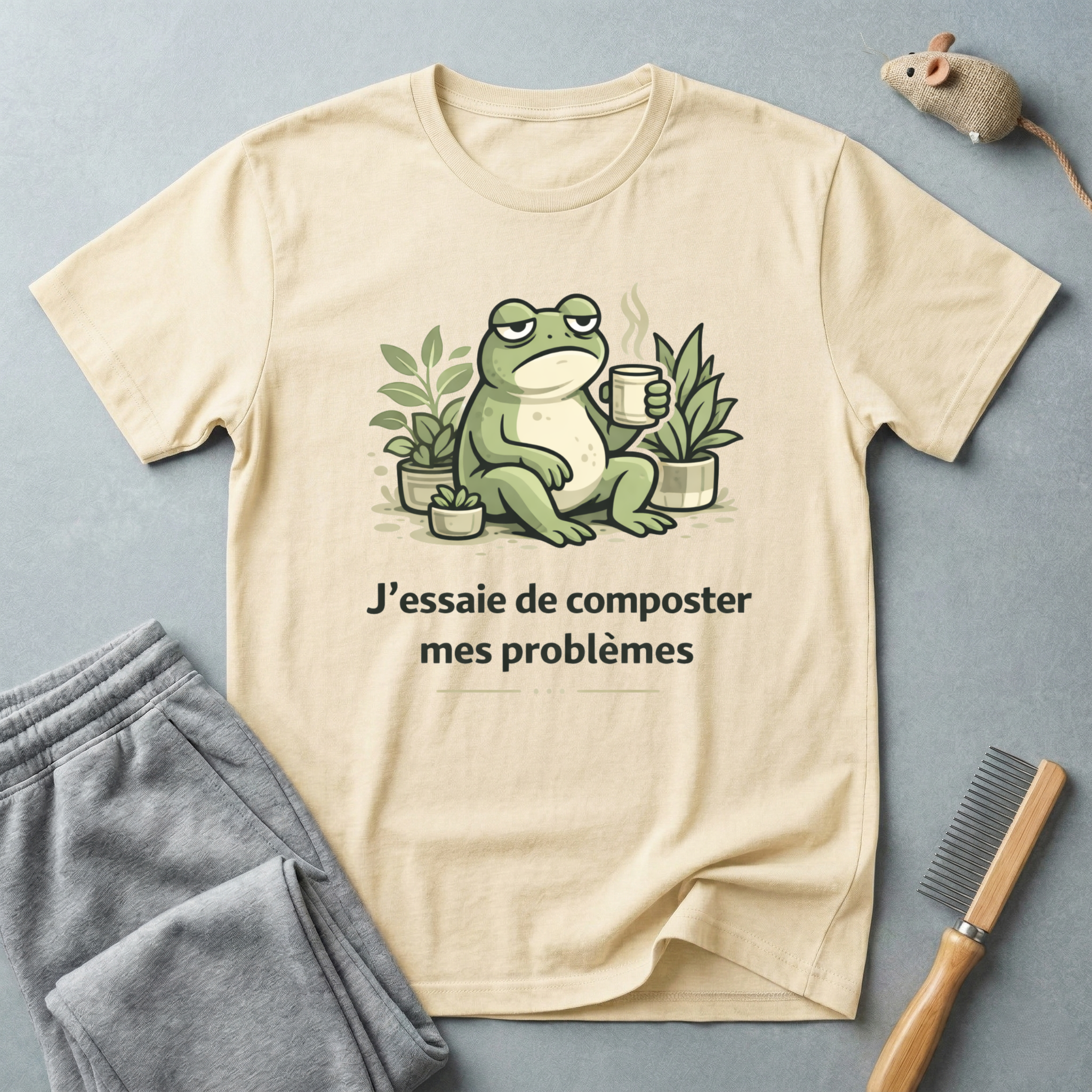 T-shirt grenouille compostage – "J'essaie de composter mes problèmes"