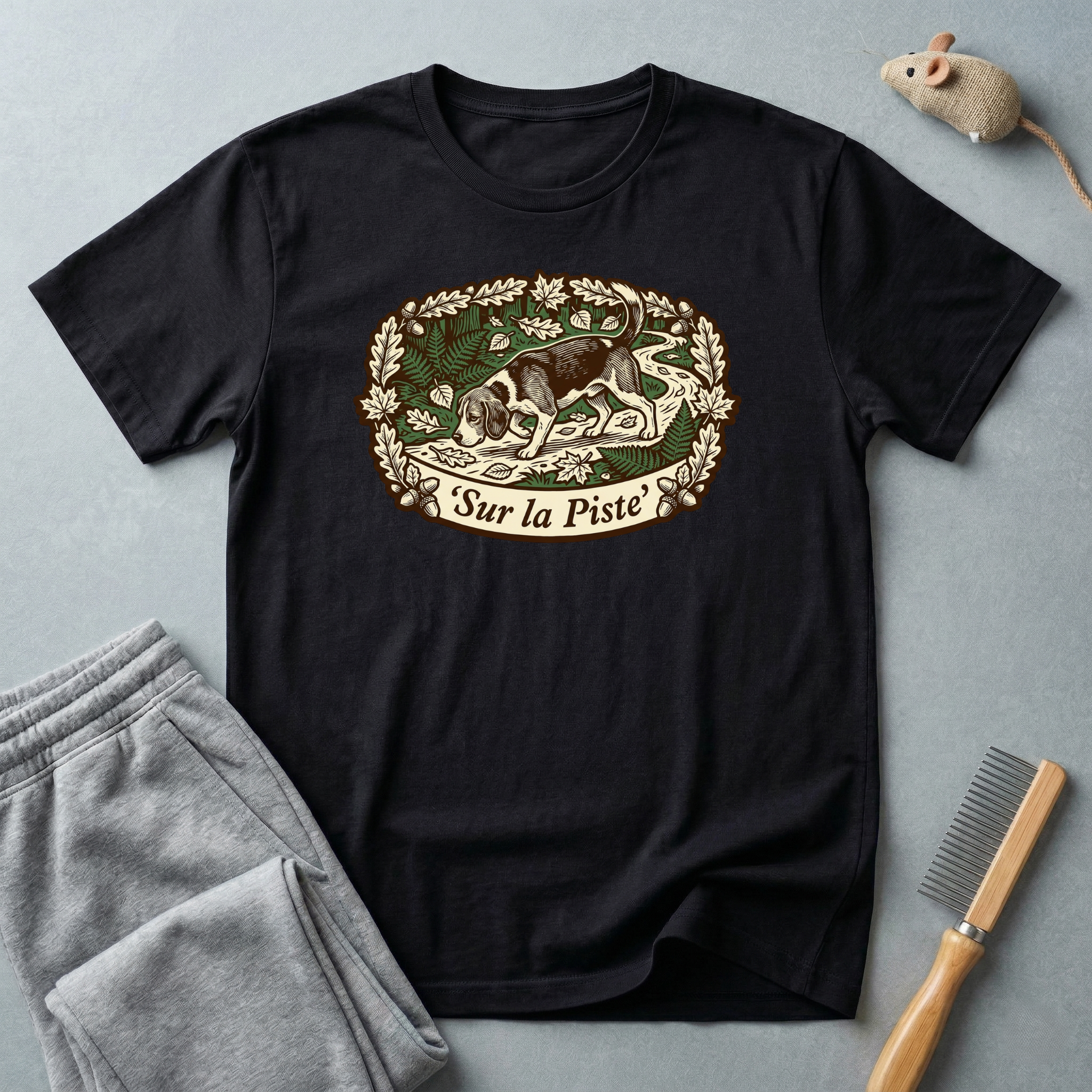 T-shirt — Graphique vintage nature lapin «Sur la piste»