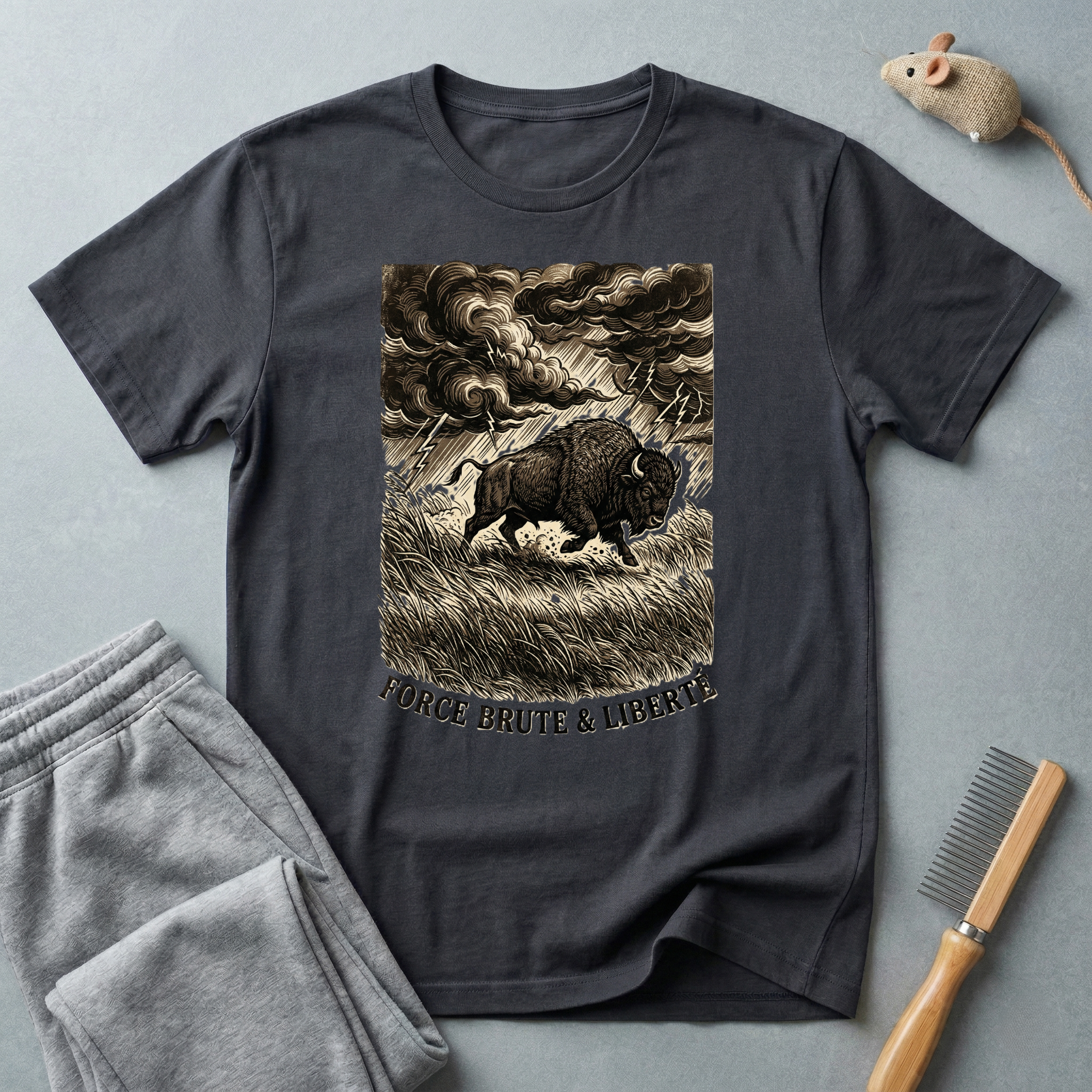 T-shirt graphique «Buffalo Storm» — Illustration vintage «Force brute & liberté»