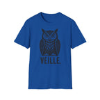 T-shirt illustré avec hibou — « VEILLE. » — T-shirt graphique vintage de veille nocturne