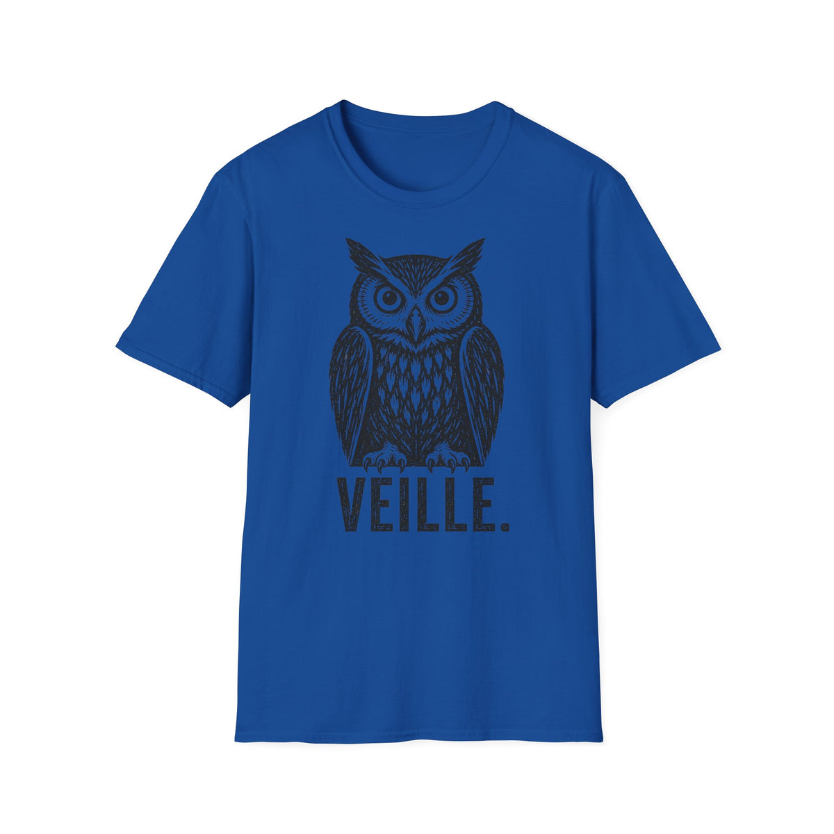 T-shirt illustré avec hibou — « VEILLE. » — T-shirt graphique vintage de veille nocturne