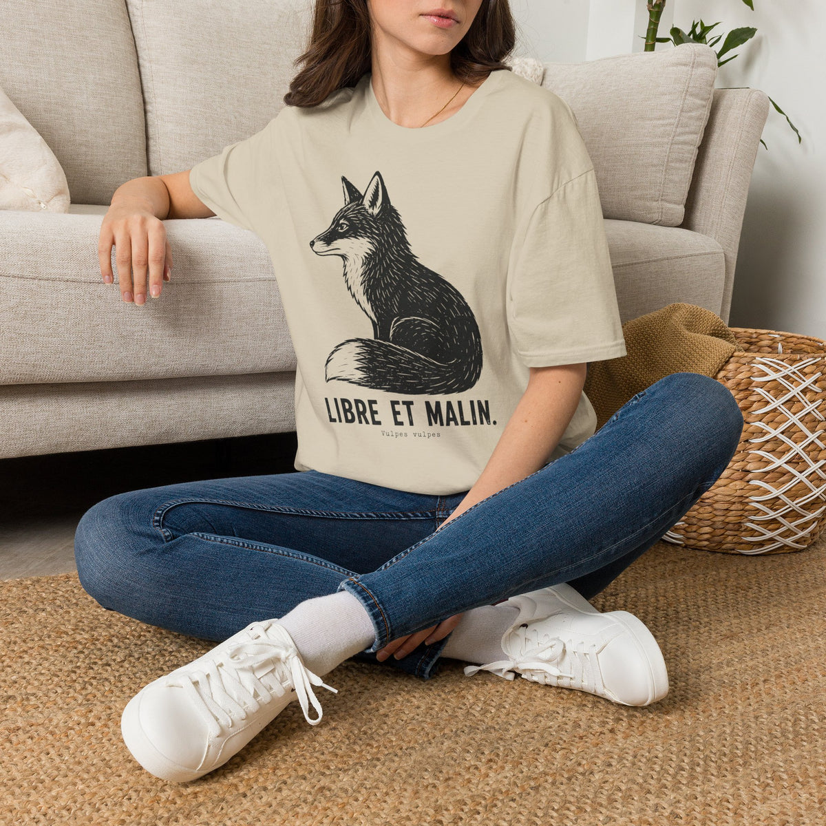 T-shirt illustré avec renard — « Libre et malin » — T-shirt graphique