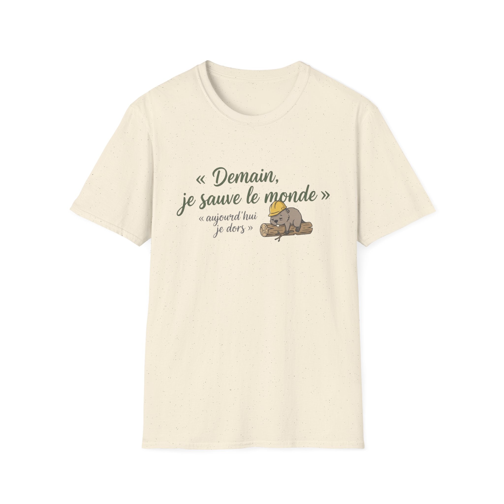 T-Shirt — "Demain, je sauve le monde" Cute Sleeping Sloth French Graphic Tee