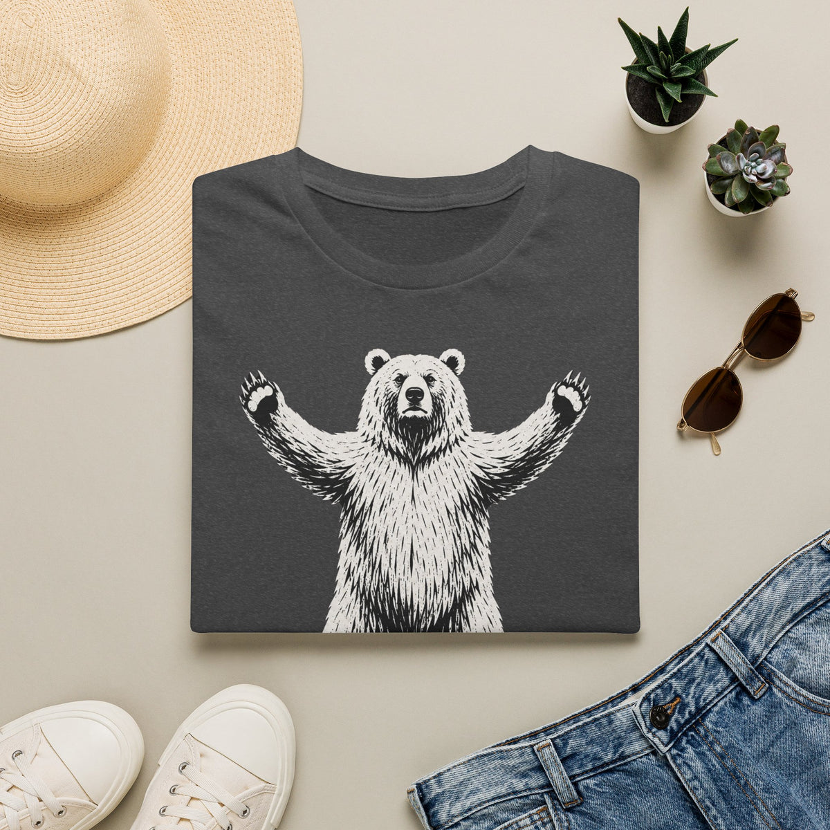 T-shirt graphique avec ours — « On est encore là » — Style vintage