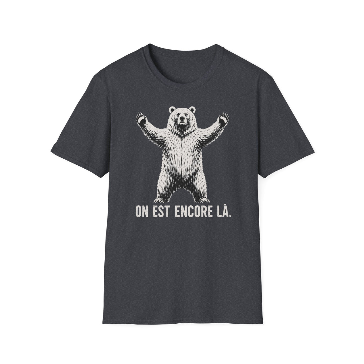T-shirt graphique avec ours — « On est encore là » — Style vintage