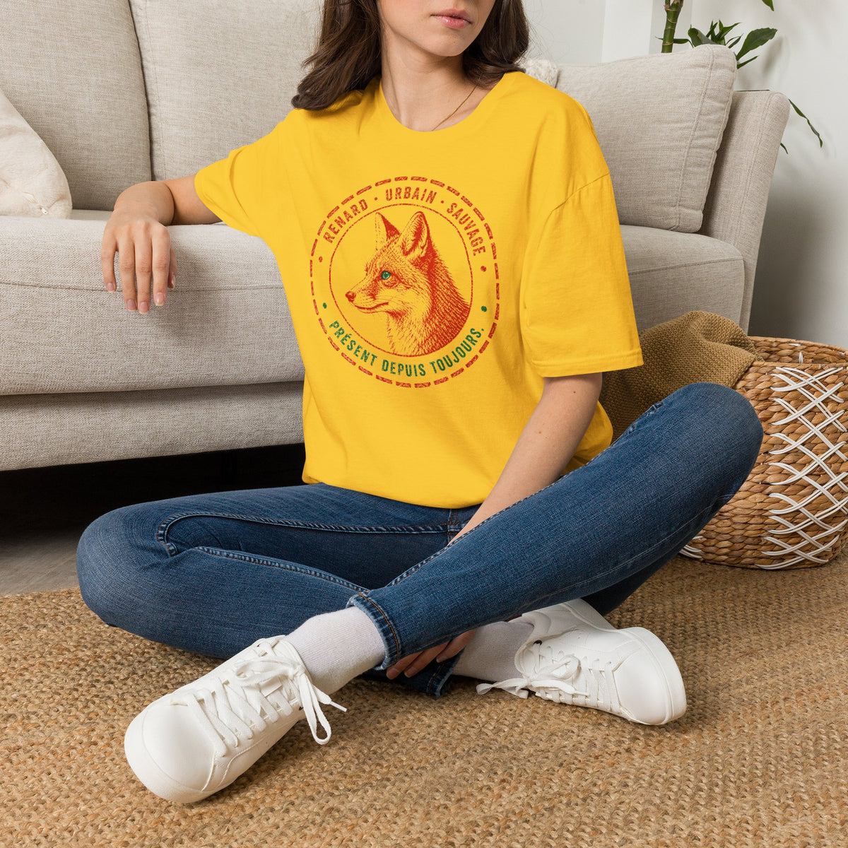 T-shirt Renard vintage avec écusson — « Renard urbain sauvage » — T-shirt rétro sur le thème de la faune sauvage