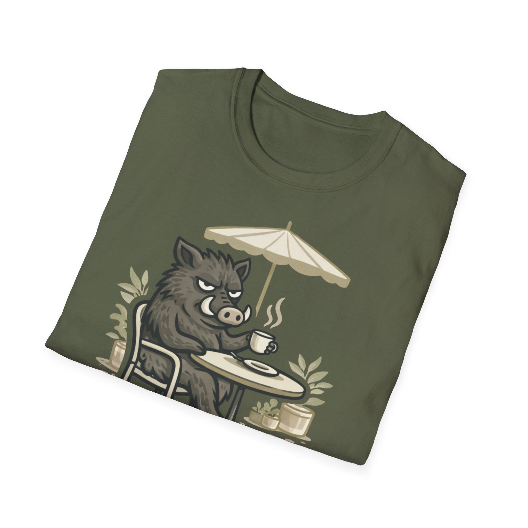 Boar Coffee Tee — "Naturellement agressif" Graphic T-Shirt