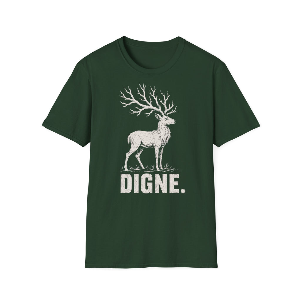 T-shirt illustré avec cerf — « DIGNE. » — T-shirt graphique inspiré de la nature