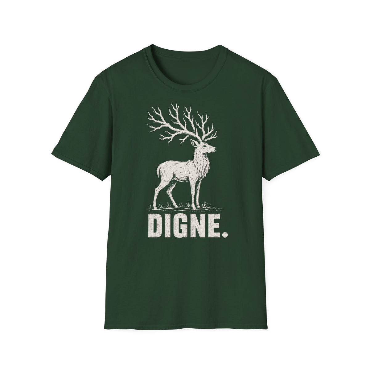 T-shirt illustré avec cerf — « DIGNE. » — T-shirt graphique inspiré de la nature