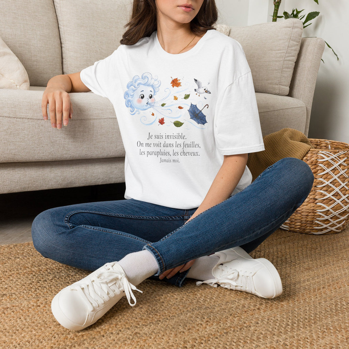 T-shirt — « Je suis invisible » — Illustration fantaisiste du vent