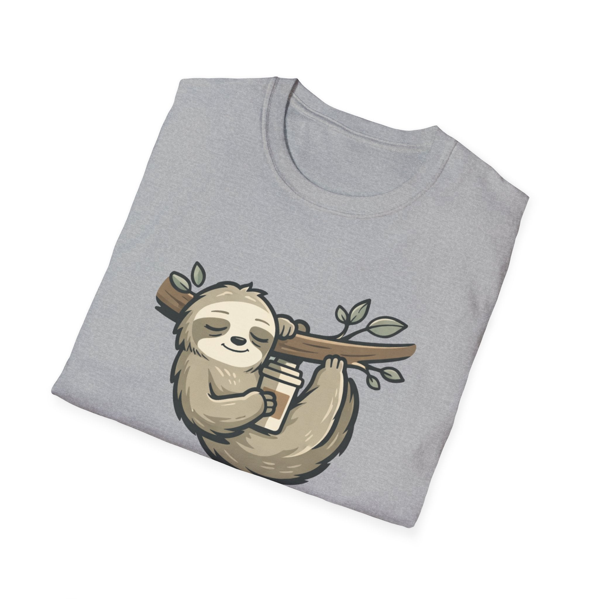 Sloth Coffee T‑Shirt — "J'essaie... lentement" Cute Relaxed French Graphic Tee