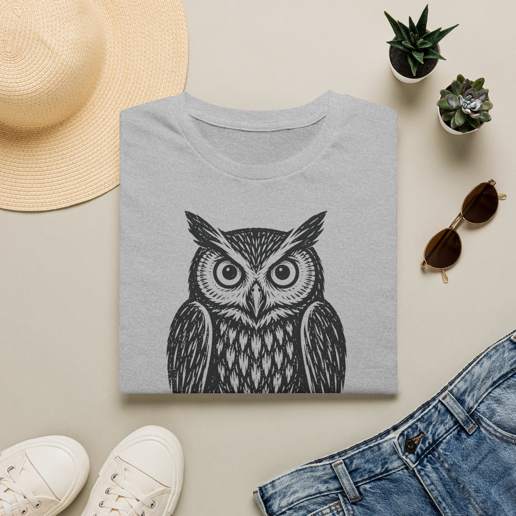 T-shirt illustré avec hibou — « VEILLE. » — T-shirt graphique vintage de veille nocturne